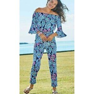 Lilly Pulitzer Blue Floral Off-Shoulder Jumpsuit